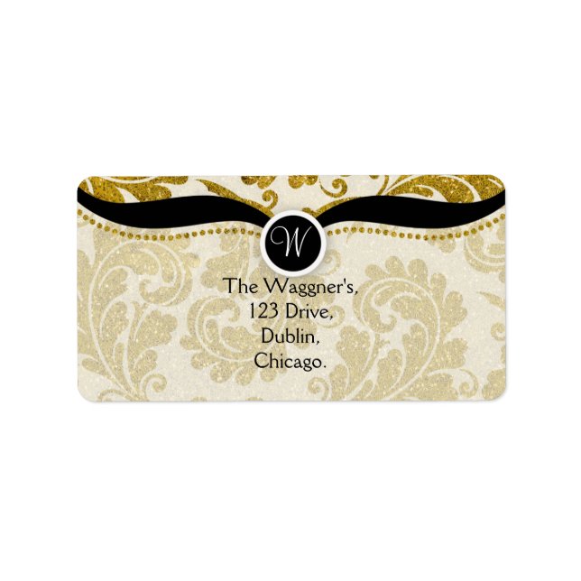Gold Paisley Damask Postage Address Labels (Front)