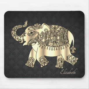 Gold Paisley Floral Elephant,Damask - Personalized Mouse Pad