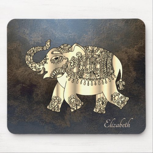 Gold Paisley Floral Elephant Leather Look Mouse Pad
