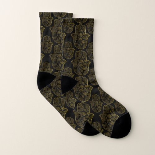 Gold Paisley Hamsa Hand pattern Socks