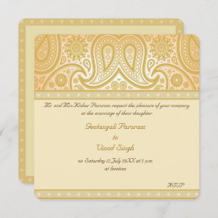 Gold paisley Hindu wedding Invitation