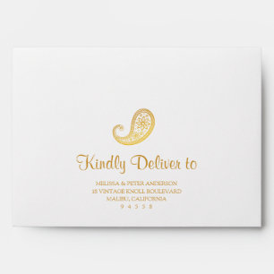 Gold Paisley Indian Wedding Return Address Envelope