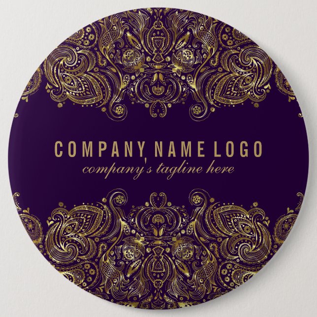 Gold Paisley Lace Custom Purple Background Button (Front)