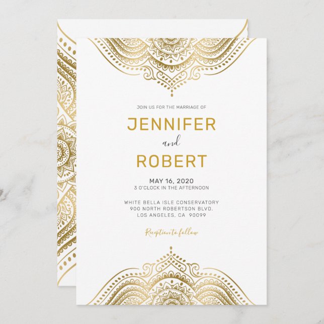 Gold paisley lace mandala invitation (Front/Back)