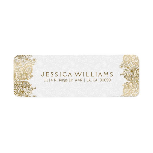 Gold Paisley Lace On White Label (Front)