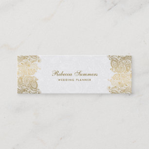 Gold Paisley Lace Plush White Background Mini Business Card