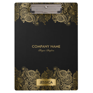 Gold Paisley Lace With Black Background Clipboard