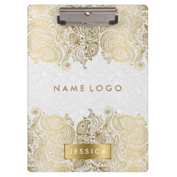 Gold Paisley Lace With White Background Clipboard