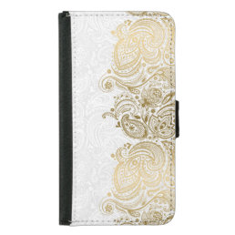 Gold Paisley Lace With White Background Wallet Phone Case For Samsung Galaxy S5