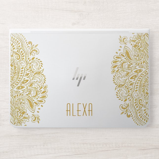 Gold paisley mandala HP laptop skin (Front)