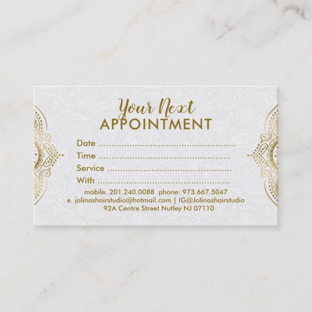 Gold Paisley Mandala Lace Appointment Card (Front)