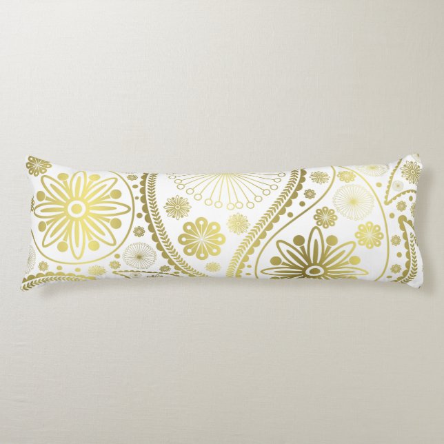 Gold paisley pattern body pillow (Front)