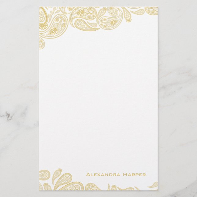 Gold Paisley Personalized Stationery (Front)