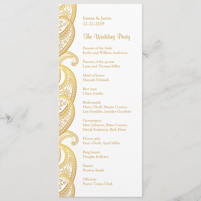 Gold Paisley Traditional Indian Wedding Program (Front)