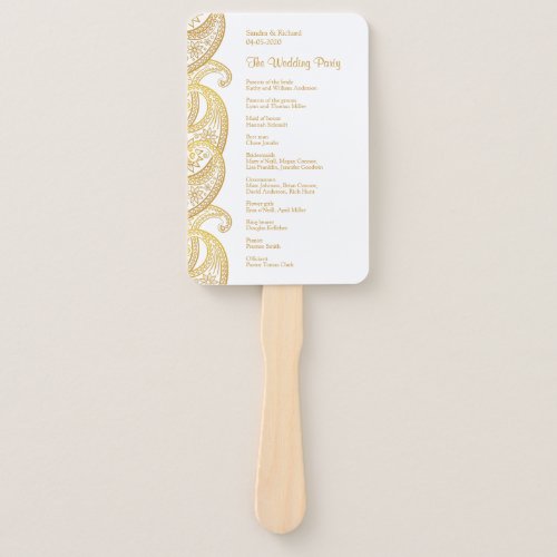 Gold Paisley Traditional Indian Wedding Program Hand Fan