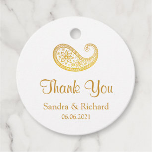 Gold Paisley Traditional Indian Wedding Thank You Favor Tags