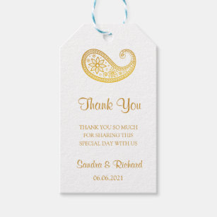 Gold Paisley Traditional Indian Wedding Thank You Gift Tags
