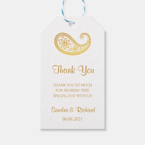 Gold Paisley Traditional Indian Wedding Thank You Gift Tags