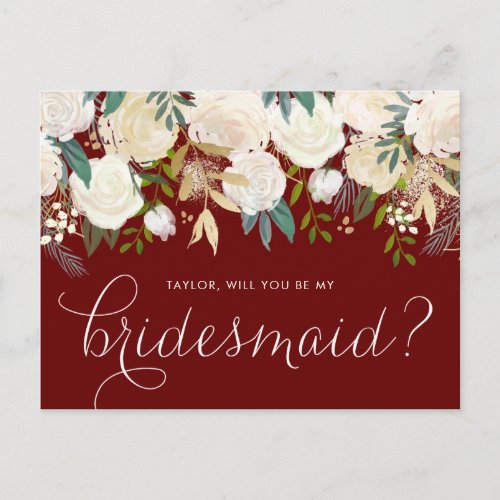 Gold Pale Peonies Floral Will You Be My Bridesmaid Invitation Postcard