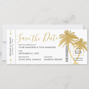 Gold Palm Boarding Pass Ticket Save the Date Card