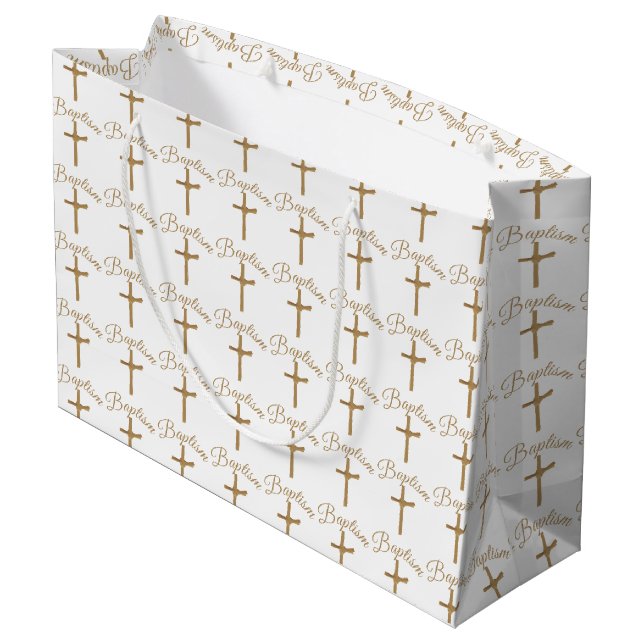 Gold Palm Cross Baptism  Large Gift Bag (Back Angled)
