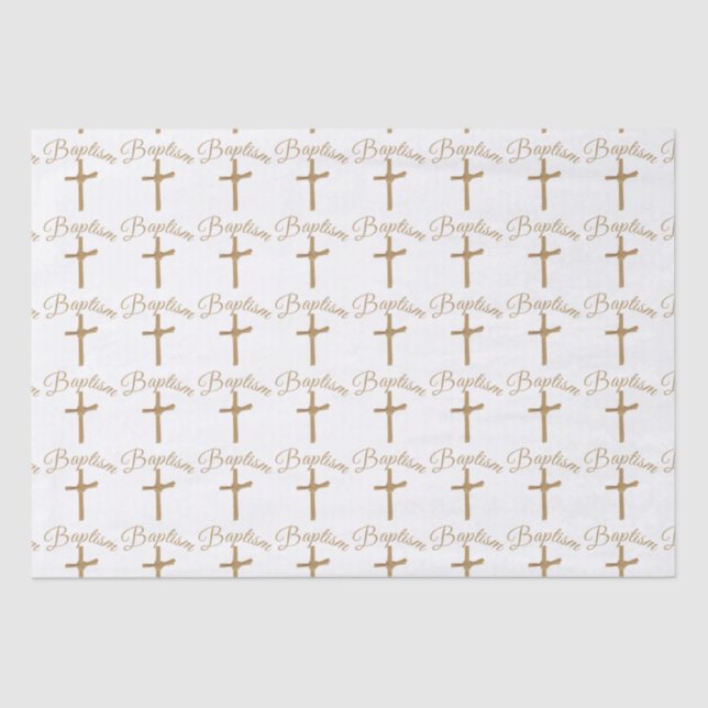 Gold Palm Cross Baptism  Tissue Paper (Front)
