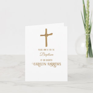 Gold Palm Cross Personalized Baptism Folded Invitation