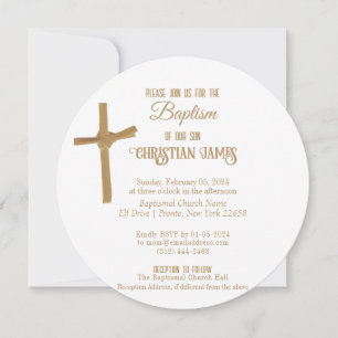 Gold Palm Cross Personalized Baptism Invitation