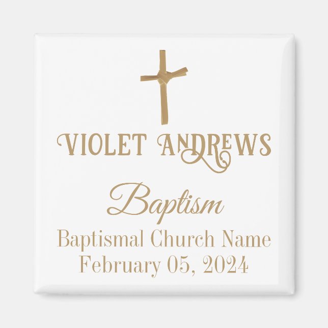 Gold Palm Cross Personalized Baptism Magnet (Front)