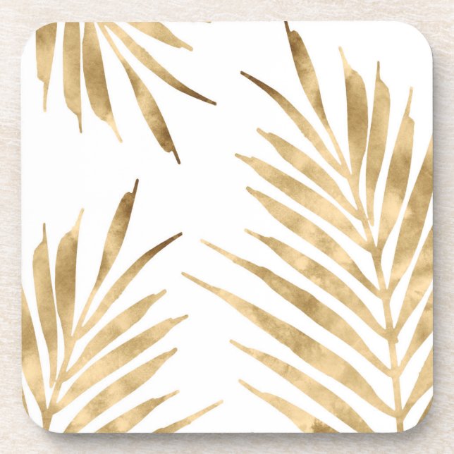 Gold Palm Fronds Beverage Coaster (Front)