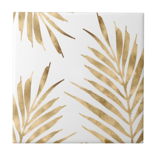 Gold Palm Fronds Ceramic Tile (Front)