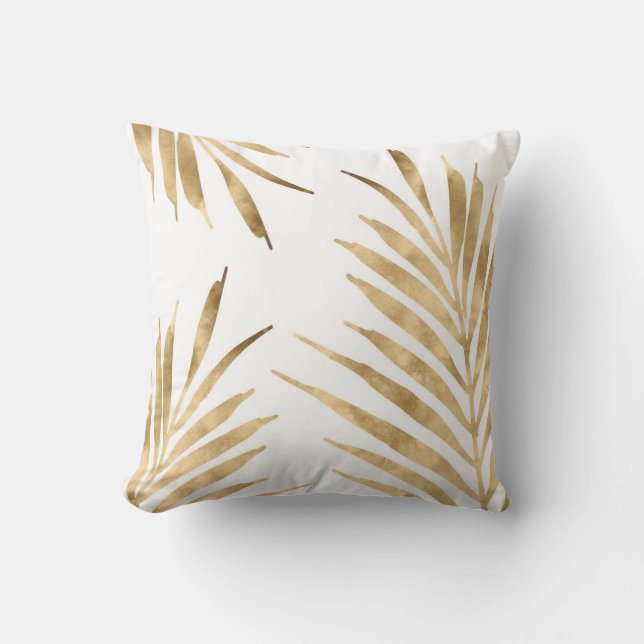 Gold Palm Fronds Throw Pillow (Front)