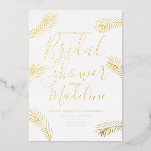Gold Palm Leaf Bridal Shower Foil Pressed Wedding Foil Holiday Card