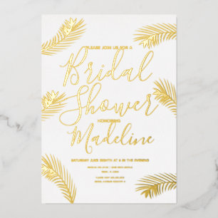 Gold Palm Leaf Bridal Shower Foil Pressed Wedding Holiday Card