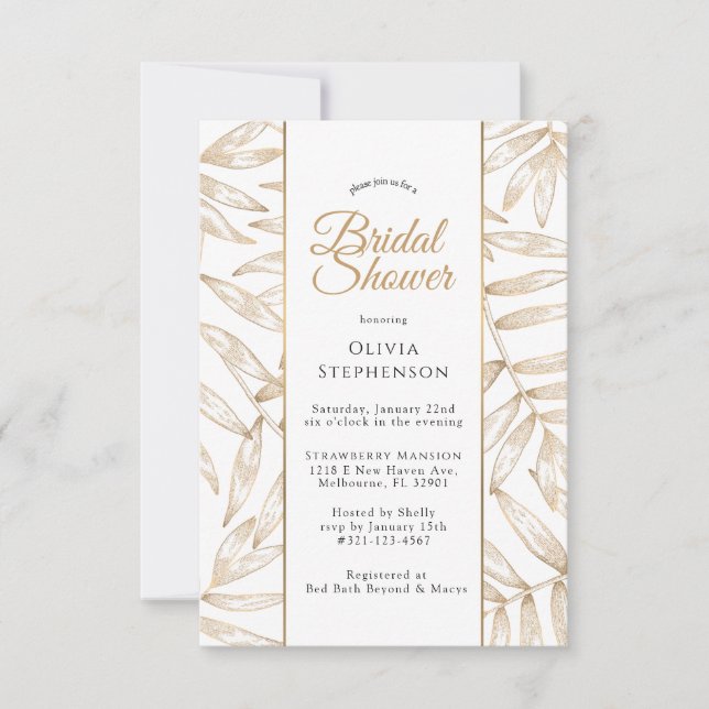 Gold Palm Leaf Bridal Shower Invitation | Modern (Front)