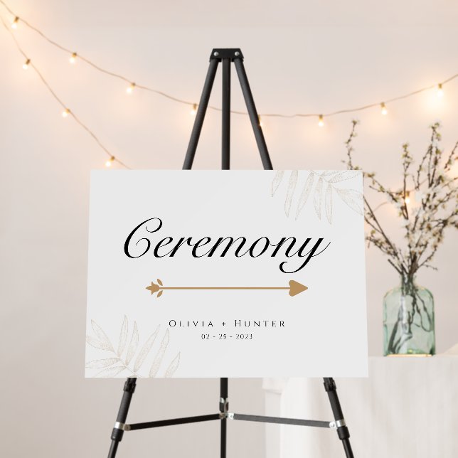 Gold Palm Leaf Ceremony Sign | Wedding Directional (In Situ (Stand))