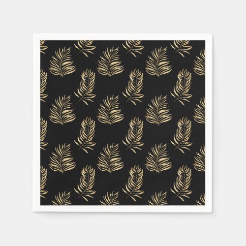 Gold Palm Leaf minimalist black Wedding Napkin