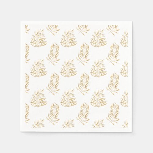 Gold Palm Leaf minimalist white Wedding Napkin