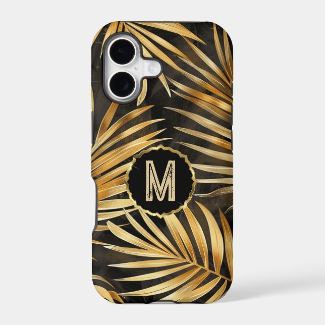 Gold Palm Leaf Pattern Monogram Iphone Case (Back)