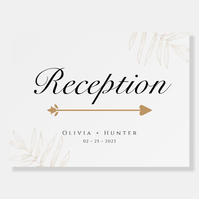 Gold Palm Leaf Reception Sign Wedding Directional (Front)