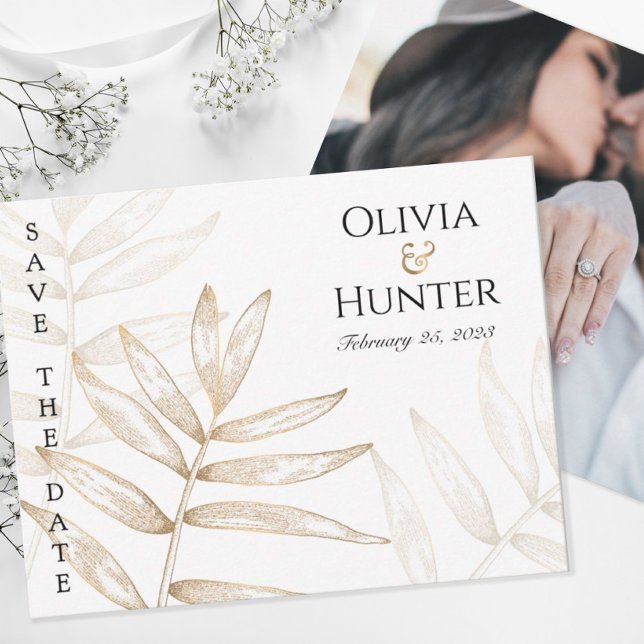 Gold Palm Leaf Save the Date Card | Modern (Creator Uploaded)