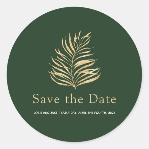 Gold palm leaf Save the date wedding envelope seal