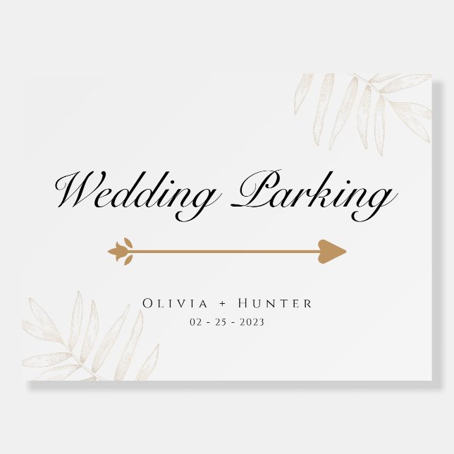 Gold Palm Leaf Wedding Parking Sign | Directional (Front)