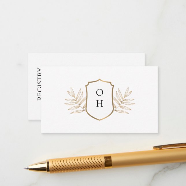 Gold Palm Leaf Wedding Registry Enclosure Card (Front/Back In Situ)