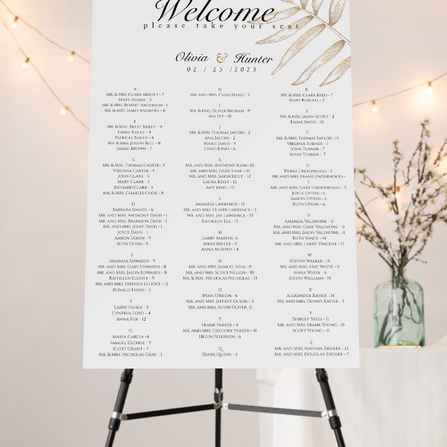 Gold Palm Leaf Wedding Seating Chart | Foam Board (In Situ (Stand))