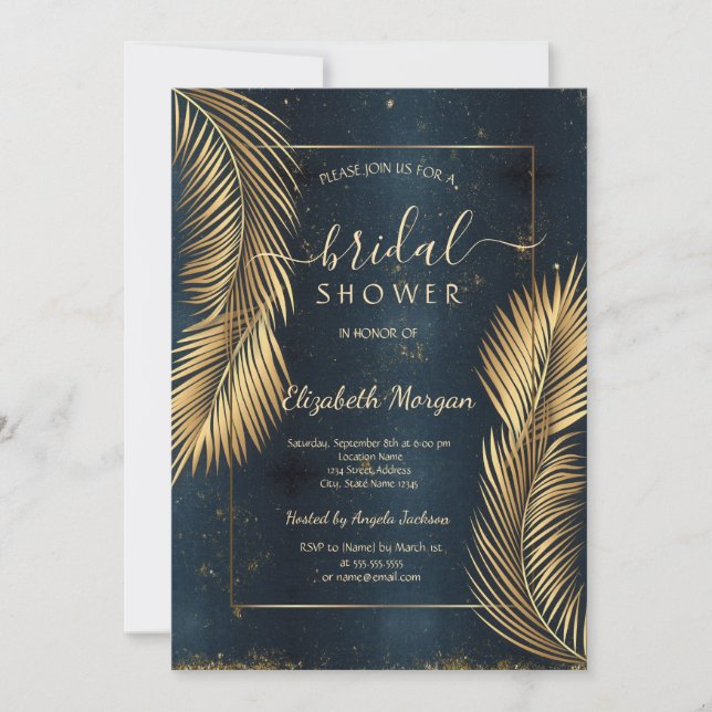 Gold Palm Leaves Beach Bridal Shower  Invitation (Front)