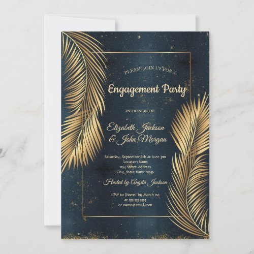 Gold Palm Leaves Beach Engagement Invitation