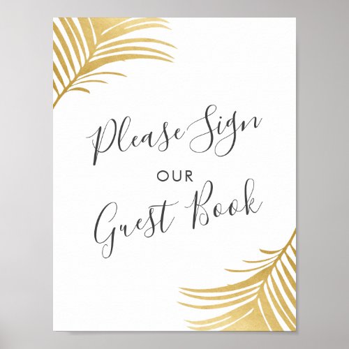 Gold Palm Leaves Beach Wedding Guest Book Sign