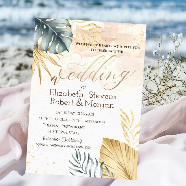 Gold Palm Leaves Beach Wedding Invitation (Creator Uploaded)