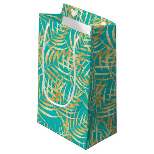 Gold Palm Leaves on Turquoise Small Gift Bag